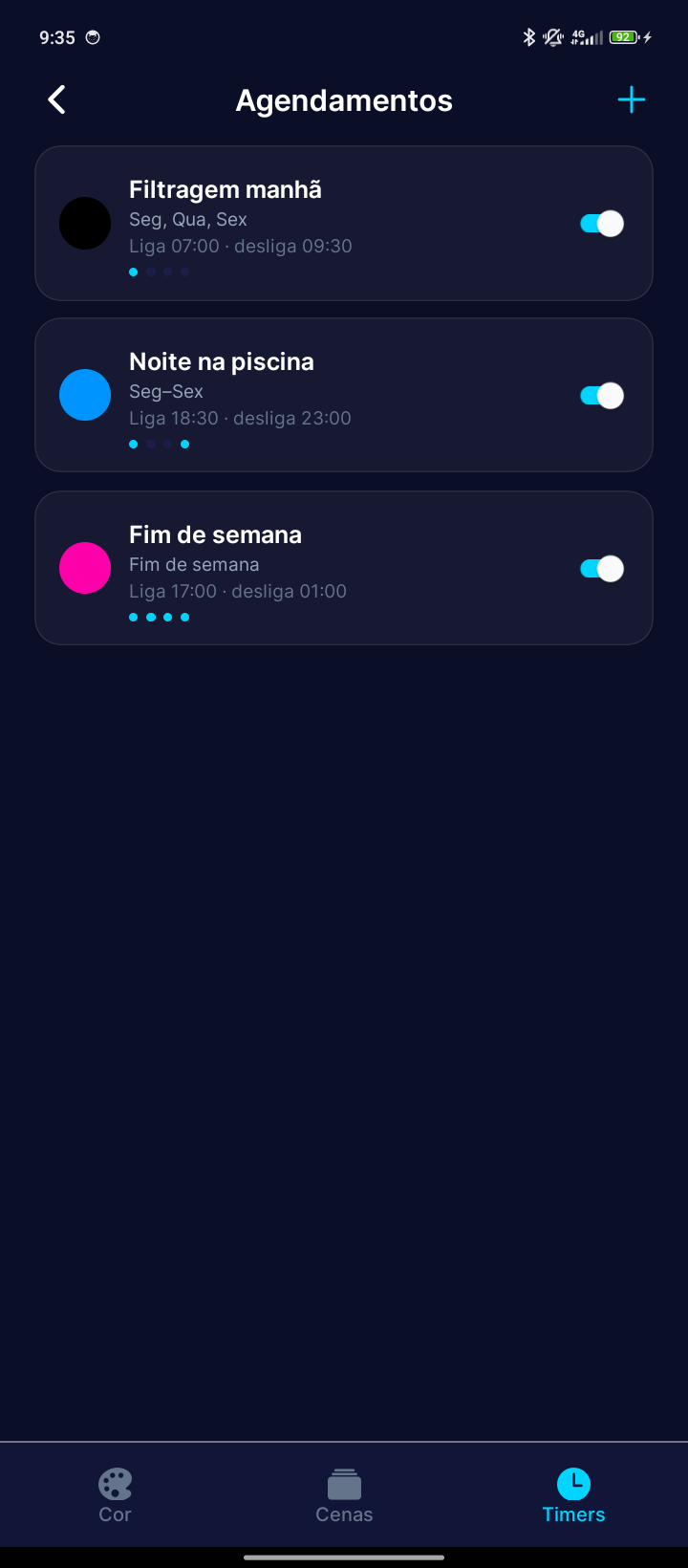 Tela do Acqua Smart com agendamentos